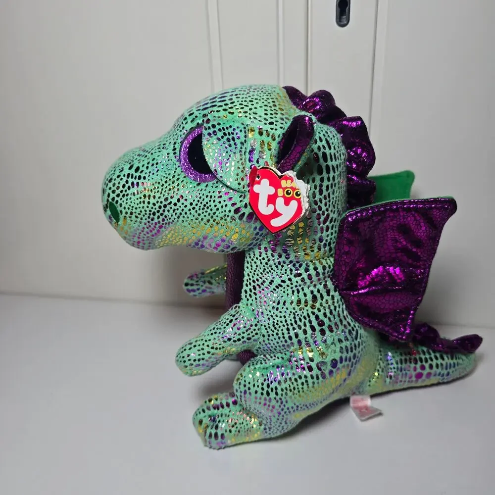 TY Beanie Boos BIG‎ EYED CINDER GREEN & PURPLE DRAGON 5